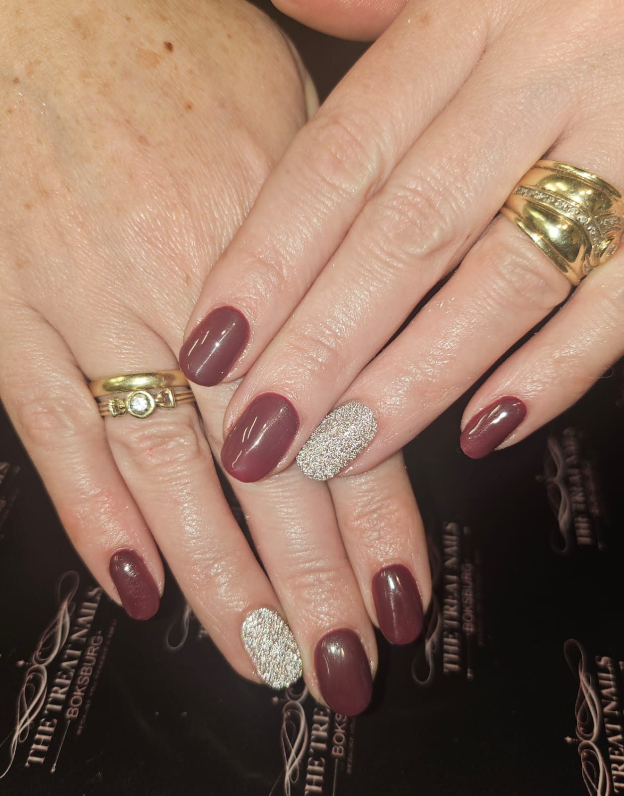 Nails: Plum & Silver Glitter